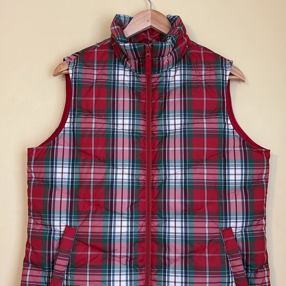 Lands’ End | Classic Red White Green Plaid Zip Front Down Puffer Vest M (8-10) - Picture 3 of 17